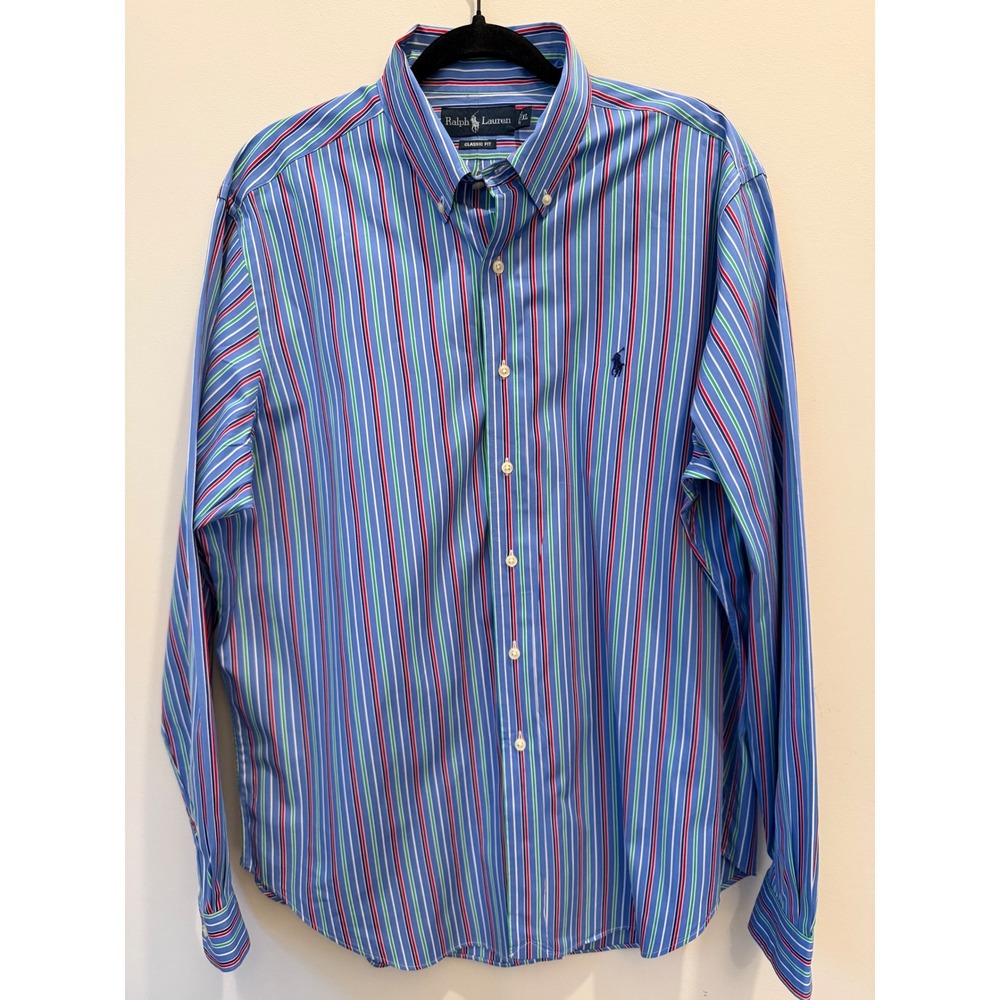 Ralph Lauren Men's XL Blue Multicolor Striped Long Sleeve Button Down Shirt